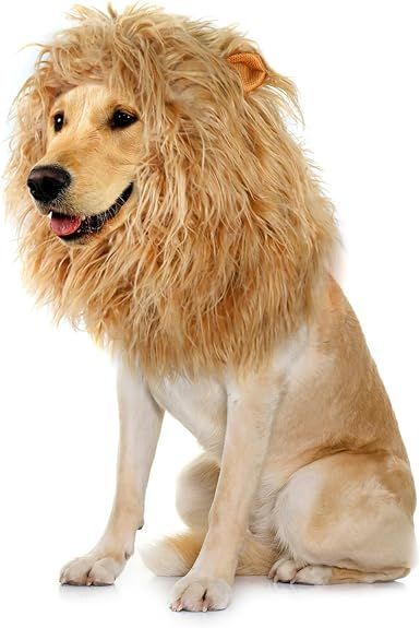 Lion Mane Wig for Dogs with Ears, Funny Pet Costumes for Halloween Christmas - Yellow - Size M