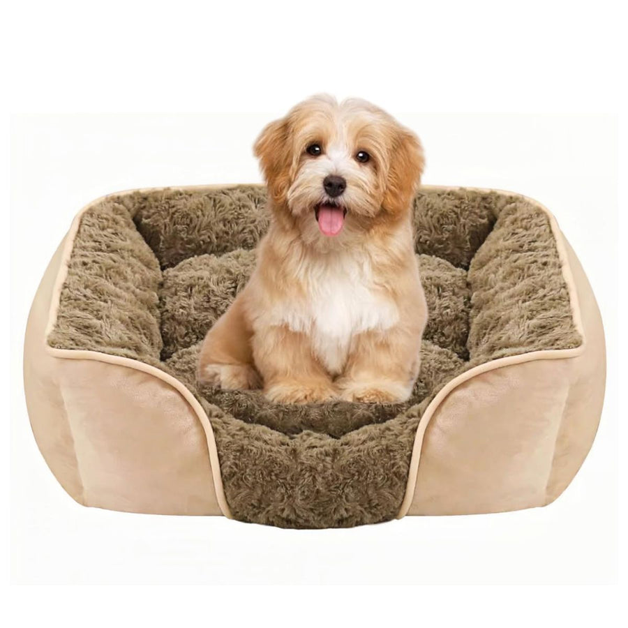 Dog Bed for Small Medium Dogs, Cat Bed for Indoor Cats. Washable Orthopedic Dog Bed. Removable Sleeping Mat, Durable Pet Bed with Anti-Slip Bottom - Camel - Size 90cm*80cm