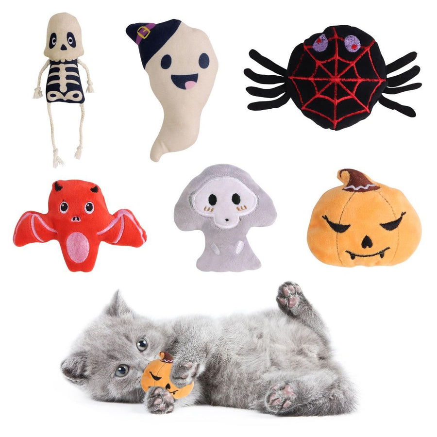 Halloween Catnip Toys,Pumpkin Ghost Catnip Toy Chew Bite Toy for Cat Interactive, Pack of 6