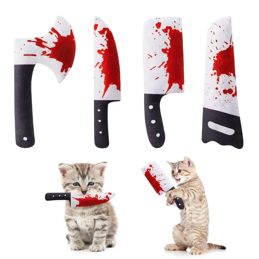 4Pcs Cat Toys, Horror Halloween Knife-Shaped Kitten Catnip Crinkly Sound Toys, Indoor Exercise for All Cat Breeds 6.5 Inches | Crinkly Sound Toys, Indoor Exercise for All Cat Breeds 6.5 Inches