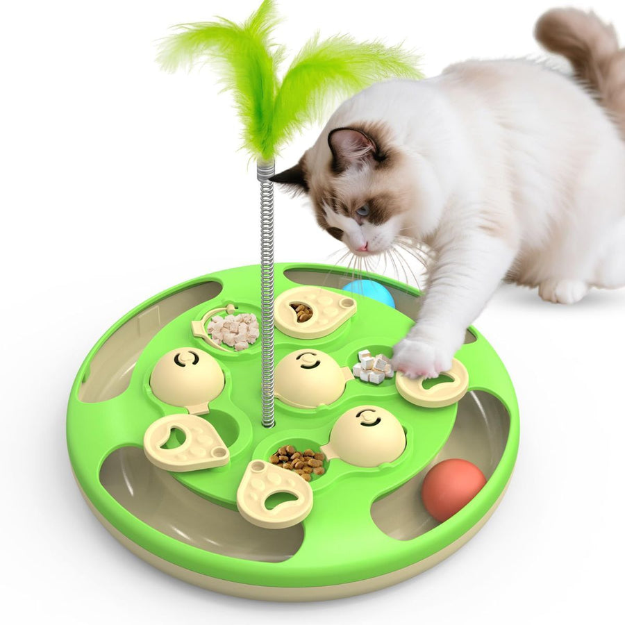 cat toy, 3-in-1 cat treat feeder, cat puzzle toy, trackball cat toy, feather teaser cat toy, slow-feeder cat toy, cat mental stimulation toy, indoor cat toy Australia, interactive cat puzzle