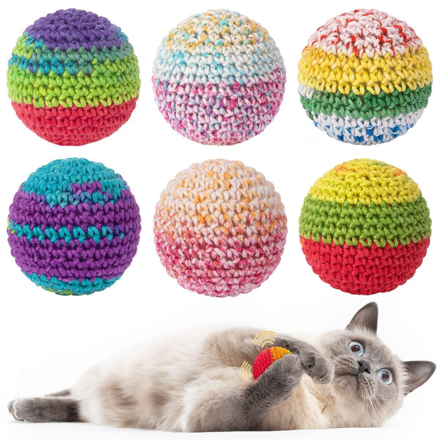 Cat Toys Hand-Crocheted Cat Balls Cat Balls With Bells Indoor Cat Toys Cat Play，Pack of 6，Random color