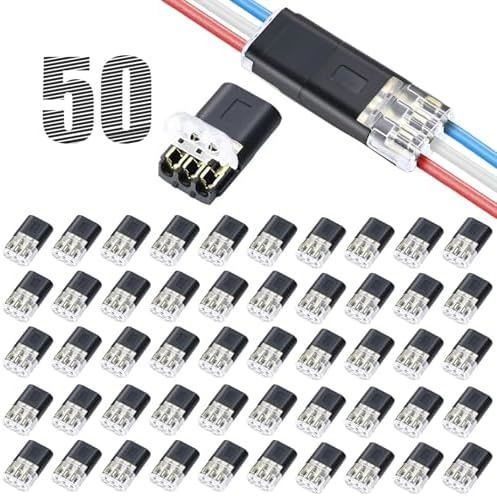 50PCS Push-in Wire Connector D1 D2 D3 Terminal Blocks, No Soldering Needed - Black - D3