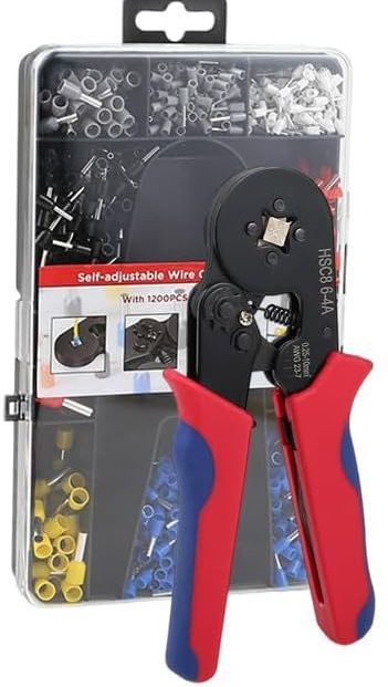 1200-Piece Tubular Crimp Terminal & 6-4A Crimping Pliers Set with Case