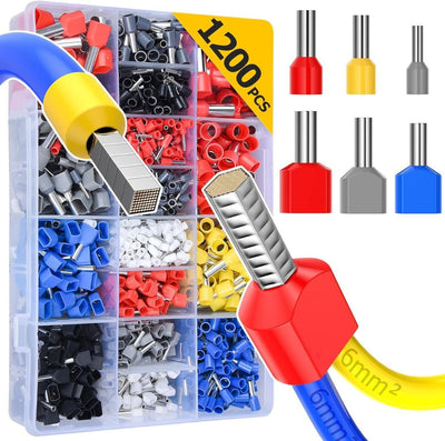 TE 1200PCS Double Wire Ferrule Terminals Kit Pre-Insulated Crimp Connector Set