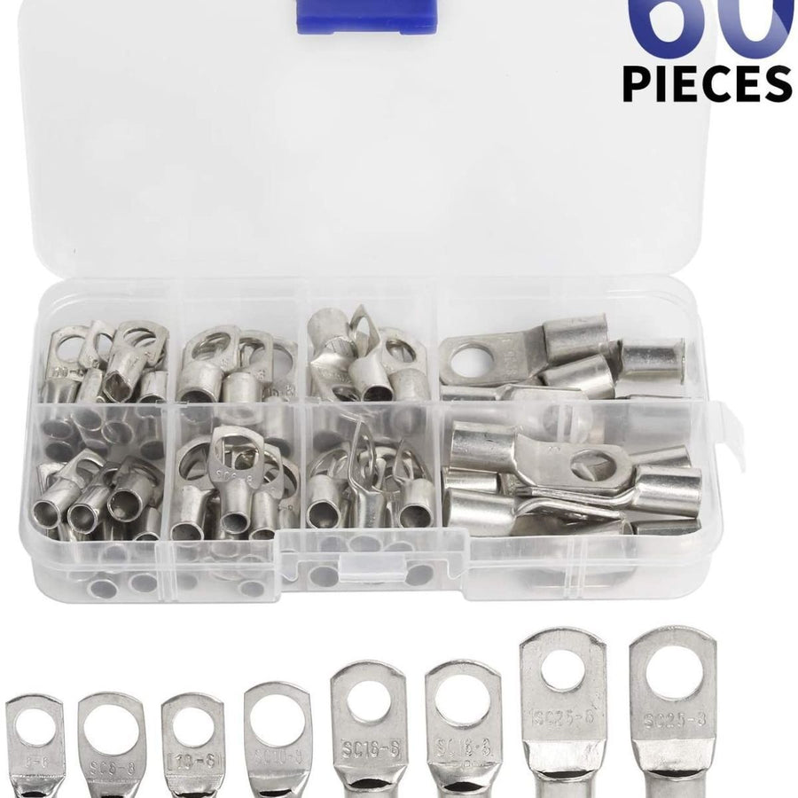 SC6-25 Series Copper Cable Lug Connectors, Silver-Tone, 60pcs