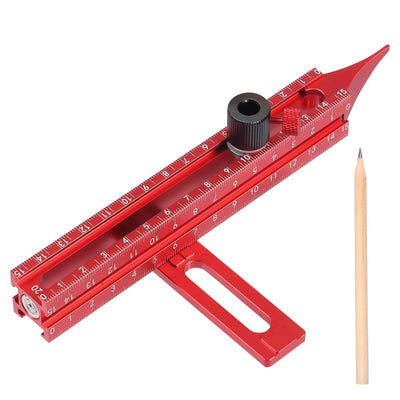 4 Sided Scribing Tool, Aluminum Alloy 4 Sided Scale Guiding Ruler, Leveling Ruler with Magnetic Base, Multi-Purpose Woodworking Marking Tool for DIY, Woodworking, Carpentry