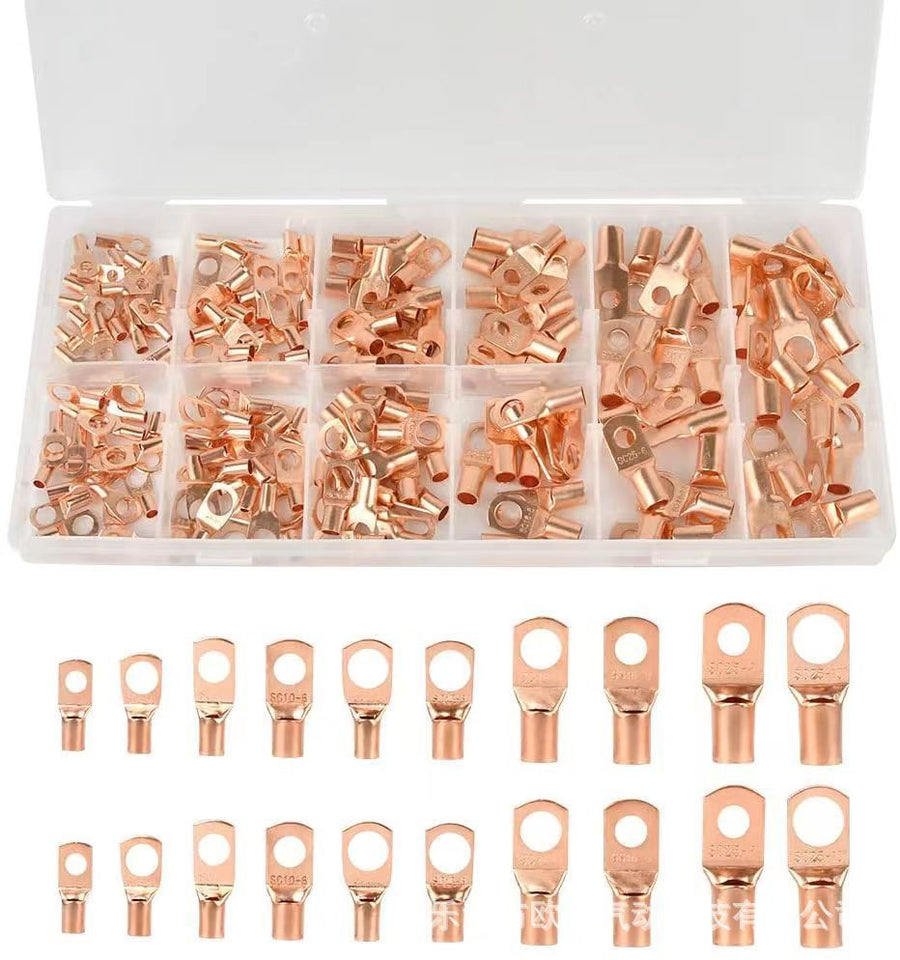 240pcs SC Open-Mouth Bare Copper Terminals + HS-50B Crimping Pliers Set - Gold - SC Inspection Hole Copper Lug