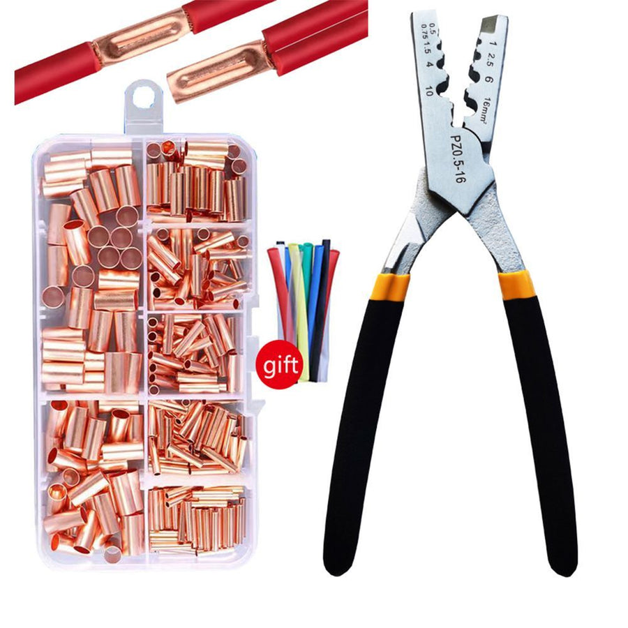 GT250pcs Copper Tube Terminals, Connecting Tubes, Wiring Terminals, Pliers Set