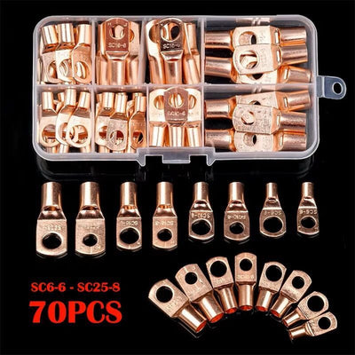 70pcs SC Series Crimp Terminals, Open Barrel Wire Lugs, Boxed Bare Copper Connectors