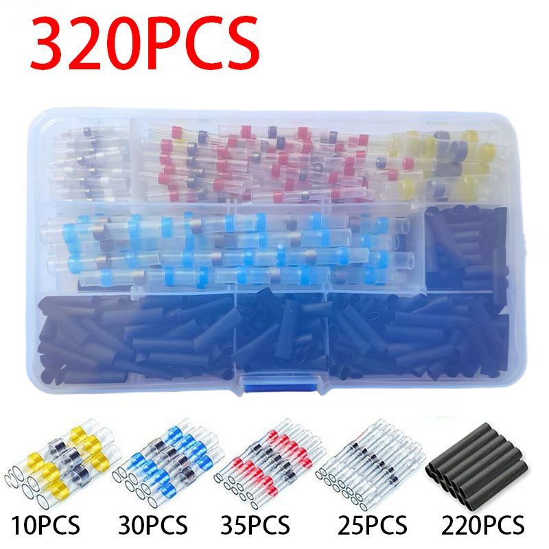 Solder Ring Wire Connectors Heat Shrink Butt Terminals Electrical Connector Kit - Multi - Size 320Pcs