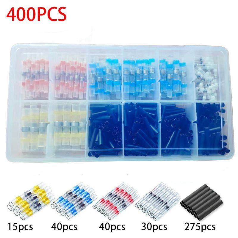 Solder Ring Wire Connectors Heat Shrink Butt Terminals Electrical Connector Kit - Multi - Size 400Pcs