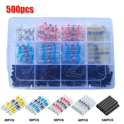 Solder Ring Wire Connectors Heat Shrink Butt Terminals Electrical Connector Kit - Multi - Size 500Pcs