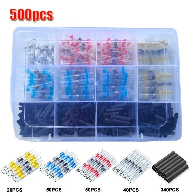 Solder Ring Wire Connectors Heat Shrink Butt Terminals Electrical Connector Kit - Multi - Size 500Pcs