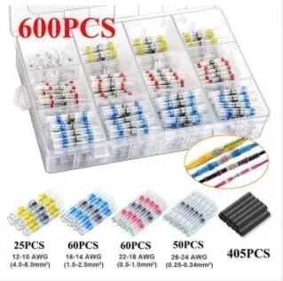 Solder Ring Wire Connectors Heat Shrink Butt Terminals Electrical Connector Kit - Multi - Size 600Pcs