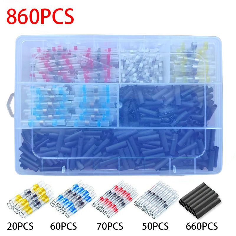 Solder Ring Wire Connectors Heat Shrink Butt Terminals Electrical Connector Kit - Multi - Size 860Pcs