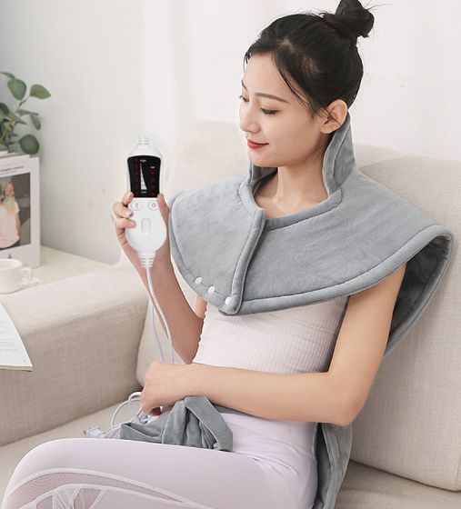Fast Heating Electric Heating Pad for Neck and Shoulder and Back with 6 Heating Settings & 4 Timer, Large Size Heated Wrap with Auto Shut Off & Machine Washable (Silver Gray, 37x24 inch)