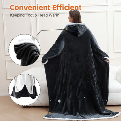 Wearable Heated Blanket Portable with Sleeves & Foot Pocket - Electric Snuggle Throw Blanket, 8 Heat Settings, 1-12H Auto Shut-Off, 50"x70"+14" Electric Blanket, for Her/Him/Family
