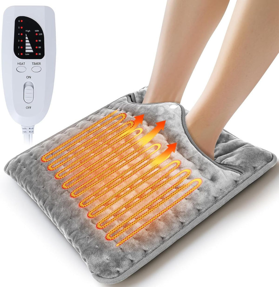 Electric Heated Foot Warmers for Men and Women 16"x16" Double Layer with 6 Temperature & 4 Timer Settings Fast Heating for Home Office Under Desk Bed Machine Washable Feet Warmers - Dark Gray - Size 16in*16in
