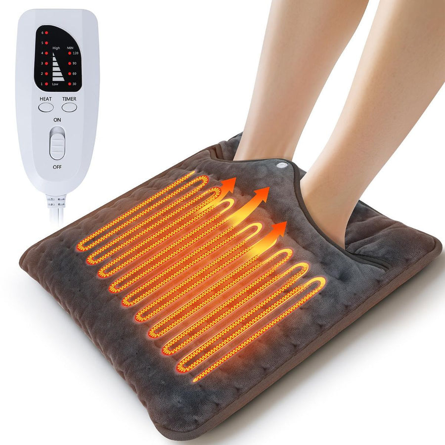 Electric Heated Foot Warmers for Men and Women 16"x16" Double Layer with 6 Temperature & 4 Timer Settings Fast Heating for Home Office Under Desk Bed Machine Washable Feet Warmers - Light Gray - Size 16in*16in