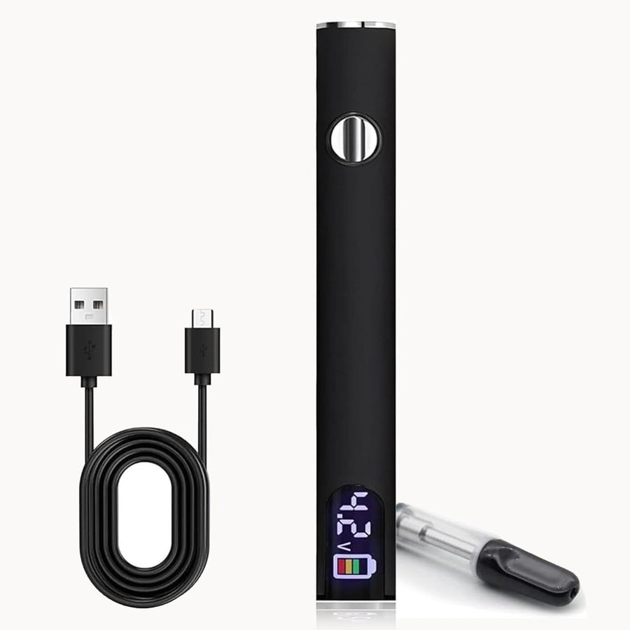 Rechargeable Thread Burner Kit Digital LCD Screen Displays for Intelligent Temperature Control Burning Pen with Three Settings of 2.7V, 3.7V and 4.2V,510 threaded battery - Black - Size 3.5in