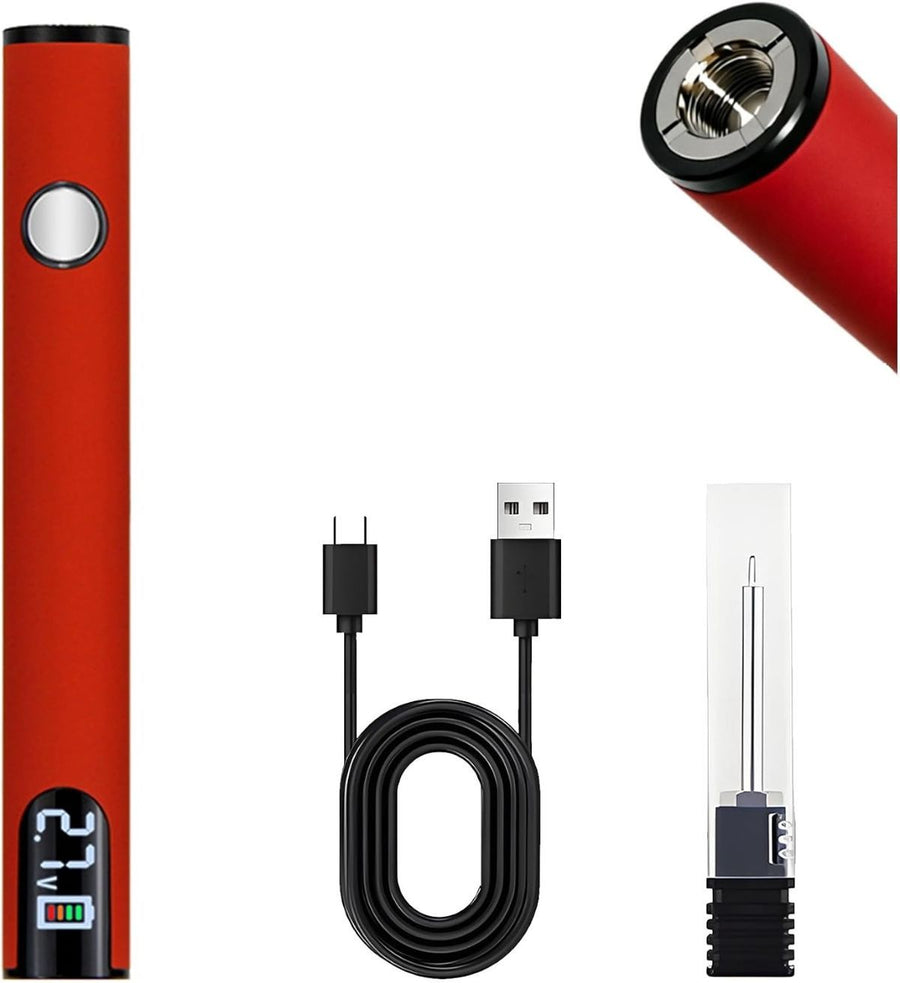 Rechargeable Thread Burner Kit Digital LCD Screen Displays for Intelligent Temperature Control Burning Pen with Three Settings of 2.7V, 3.7V and 4.2V,510 threaded battery - Red - Size 3.5in