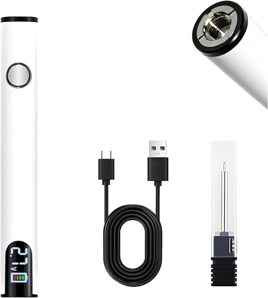 Rechargeable Thread Burner Kit Digital LCD Screen Displays for Intelligent Temperature Control Burning Pen with Three Settings of 2.7V, 3.7V and 4.2V,510 threaded battery - White - Size 3.5in