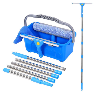 Professional Window Cleaning Kit with Bucket 3 Gallon, 76" Long Handle Squeegee and Microfiber Scrubber, High Window Washing Equipment for Indoor Outdoor, Commercial, Home, Car
