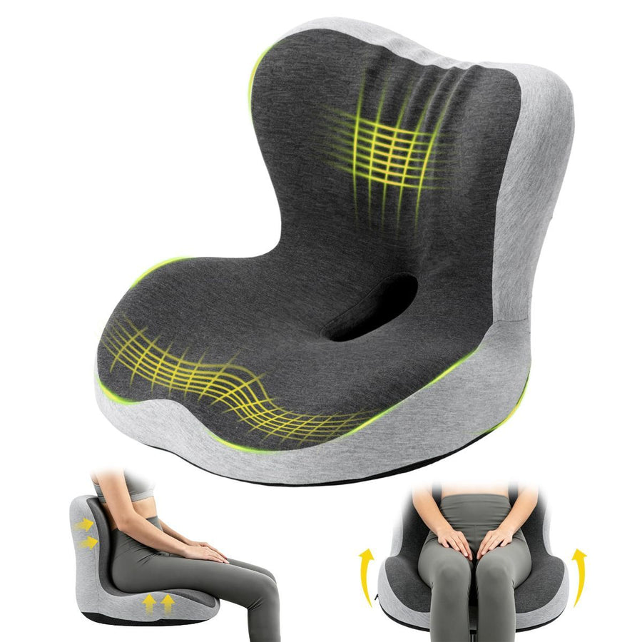 Memory Foam Seat Cushion for Office Chair - Sciatica Pain Relief Coccyx Cushion for Tailbone Pain - Orthopedic Gel Seat Cushion for Car & Desk - Non-Slip Bottom with Breathable Cover - Black-Gray - Size 38cm*38.5cm*33cm
