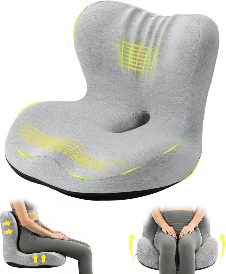 Memory Foam Seat Cushion for Office Chair - Sciatica Pain Relief Coccyx Cushion for Tailbone Pain - Orthopedic Gel Seat Cushion for Car & Desk - Non-Slip Bottom with Breathable Cover - Light Gray - Size 38cm*38.5cm*33cm