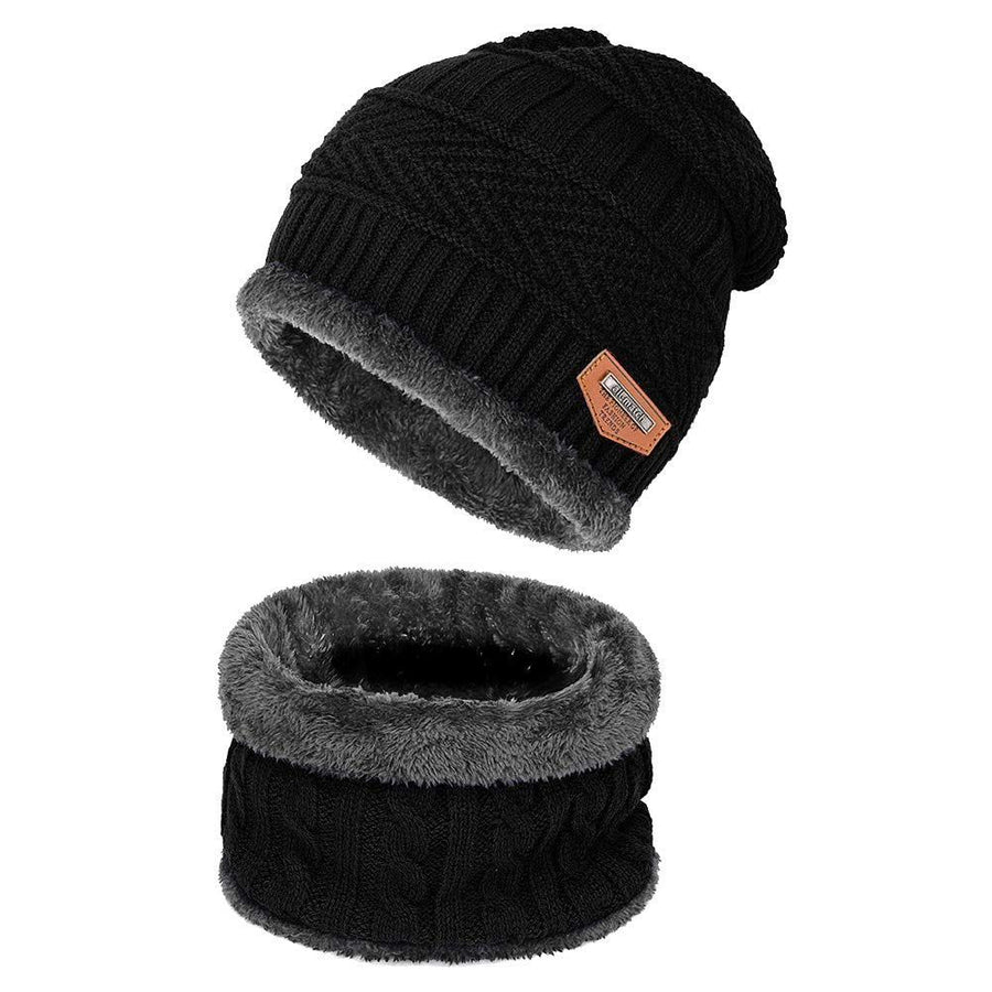 Warm Winter Beanie Hat & Scarf Set Stylish Knit Skull Cap for Men Women - Black - Size M