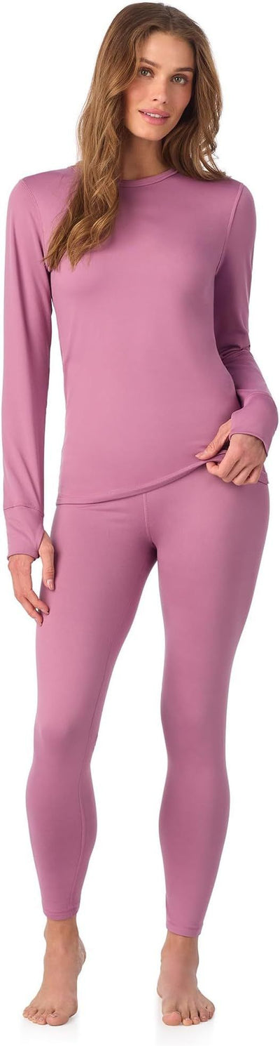 Cuddl Duds Womens Heavyweight Cold Weather Fleece Lined Thermal Set – Long Sleeve Top & Leggings - Winter Lounge Sets - Pink - Size M