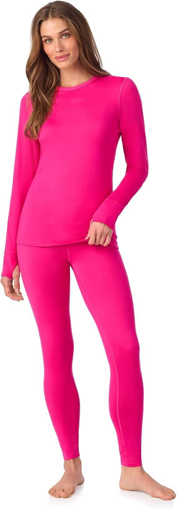 Cuddl Duds Womens Heavyweight Cold Weather Fleece Lined Thermal Set – Long Sleeve Top & Leggings - Winter Lounge Sets - Red - Size M