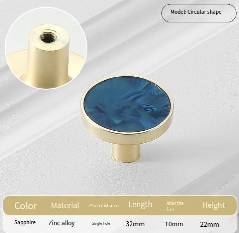 8Pcs Drawer Knob Set, Zinc Alloy Dresser Pull with Screws, Decorative Drawer Handle, Exquisite Furniture Knob for Closet Dresser Door - Blue - Size 22mm