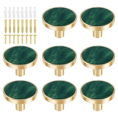 8Pcs Drawer Knob Set, Zinc Alloy Dresser Pull with Screws, Decorative Drawer Handle, Exquisite Furniture Knob for Closet Dresser Door - Green - Size 22mm