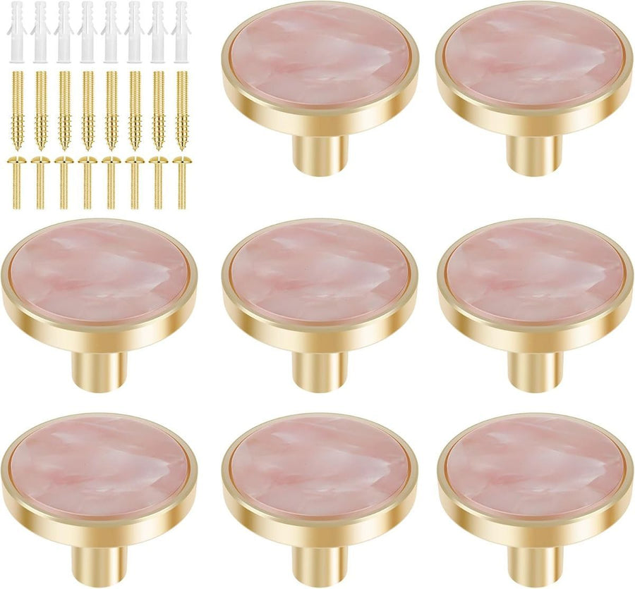 8Pcs Drawer Knob Set, Zinc Alloy Dresser Pull with Screws, Decorative Drawer Handle, Exquisite Furniture Knob for Closet Dresser Door - Pink - Size 22mm