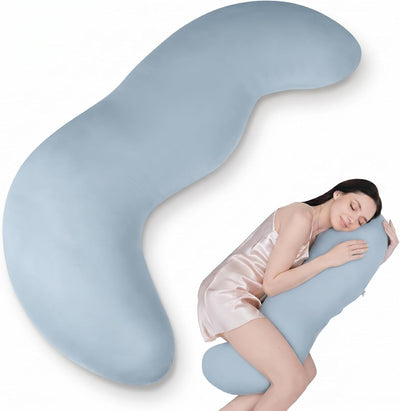 Pea Pod Shape Body Pillow for Adults Full-Body Support Side Sleeper Pillow, Pregnancy Back Pain Relief, Soft Hug Pillow with Memory Fiber Filling(Blue,47.2in)