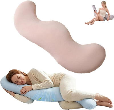 Pea Pod Shape Body Pillow for Adults Full-Body Support Side Sleeper Pillow, Pregnancy Back Pain Relief, Soft Hug Pillow with Memory Fiber Filling(Pink,47.2in)