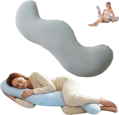 Pea Pod Shape Body Pillow for Adults Full-Body Support Side Sleeper Pillow, Pregnancy Back Pain Relief, Soft Hug Pillow with Memory Fiber Filling(Gray,31.5in)