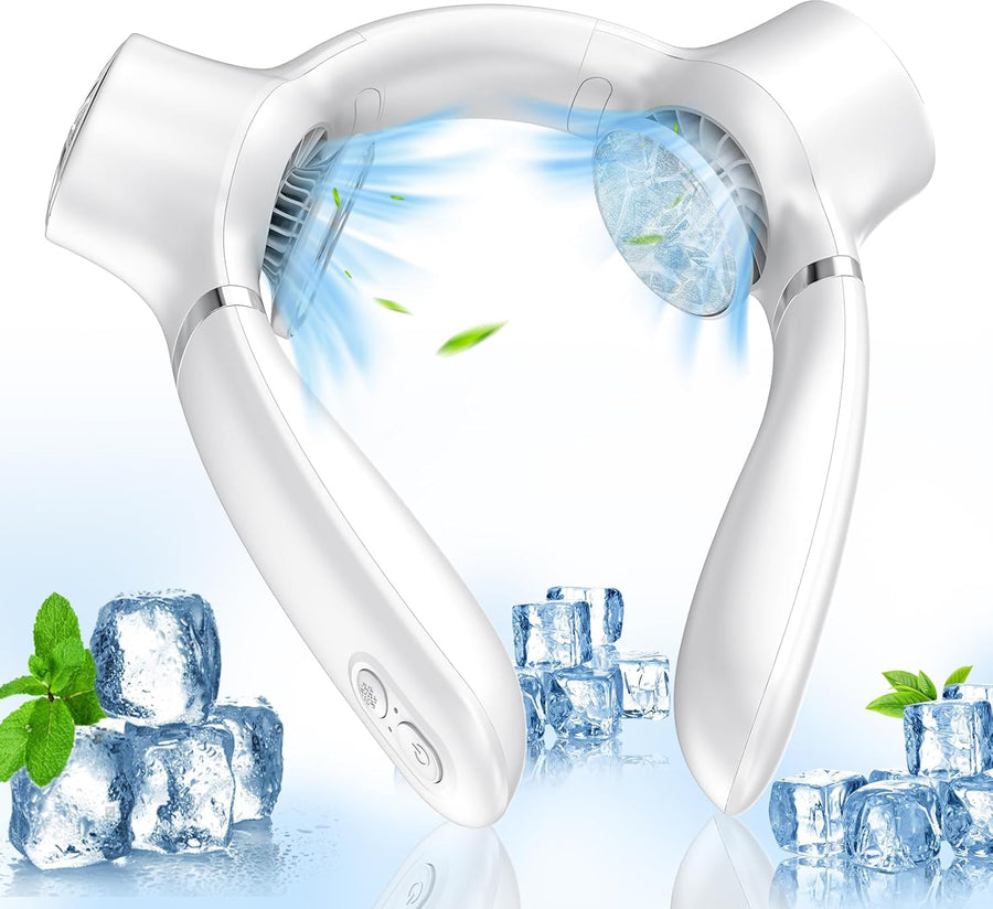 White Portable Neck Fan: Hands-Free Wearable Air Conditioner with 4000mAh Battery for Australian Travel & Daily Use-0