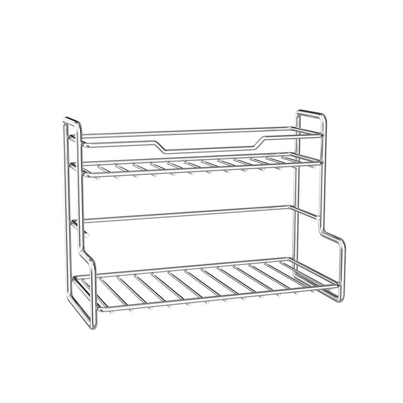 304 Stainless Steel Two Layers Tabletop Storage Rack Kitchen Spice Rack Bathroom Cosmetics Mouthwash Cup Organizer Shelf-Silver