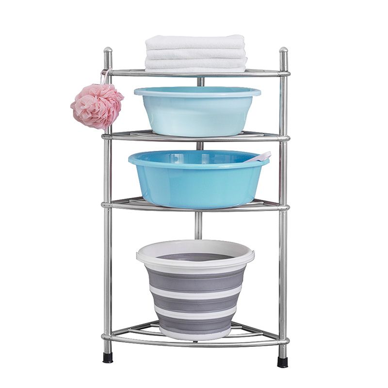 Stainless Steel Bathroom Storage Shelf,Four-Layer Storage Rack, Bathroom Triangular Rack, Washbasin And Bathtub Organizer Rack-Silver