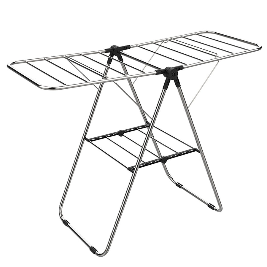 Stainless Steel Floor-Standing Folding Wing-Shaped Drying Rack-Silver