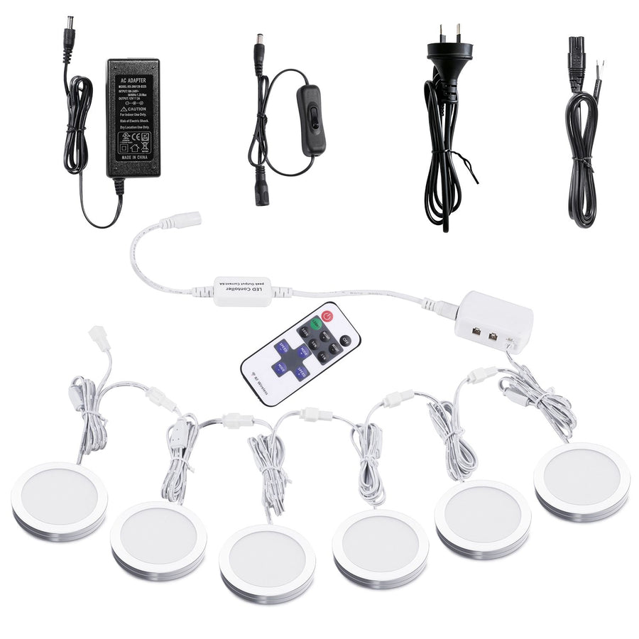 Linkable Under Cabinet LED Lighting 12V Dimmable Puck Lights with Wireless RF Remote Control, Hardwired & AU Wall Plug in for Counter Lighting(6 Lights, Natural White)