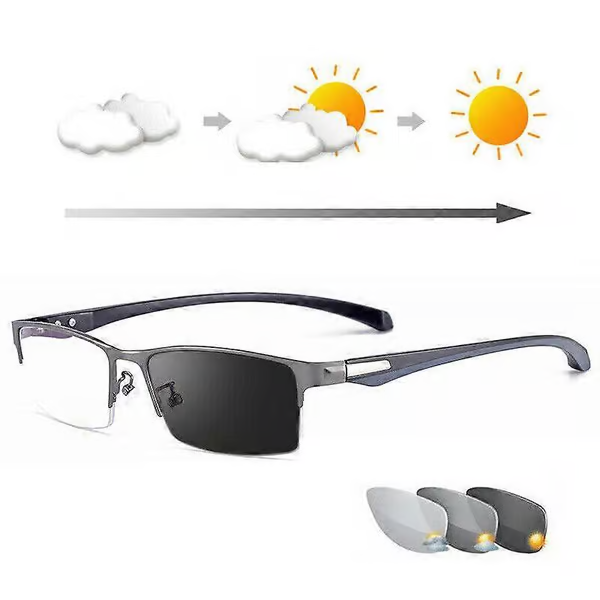Photandromic Gunmetal Progressive Multifocal Reading Glasses Anti-Blue Magnifying Glass 2.50 pcsrength