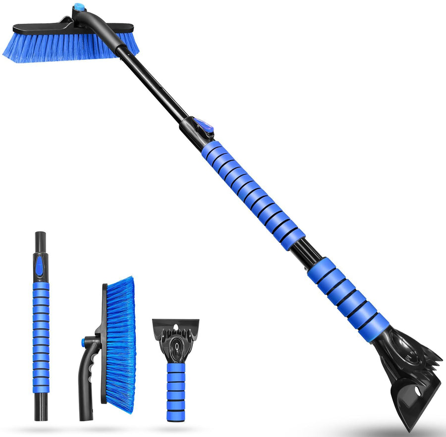 Telescopic Ice Scraper & Snow Brush 3-in-1 – Car Brush with 360° Rotating Head & Ergonomic Handle Blue