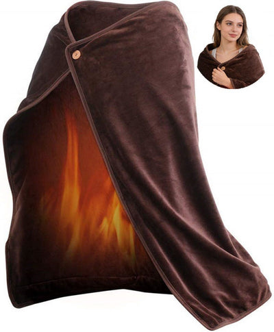 USB Rechargeable Heated Blanket Soft Flannel Brown, 100 x 70 cm