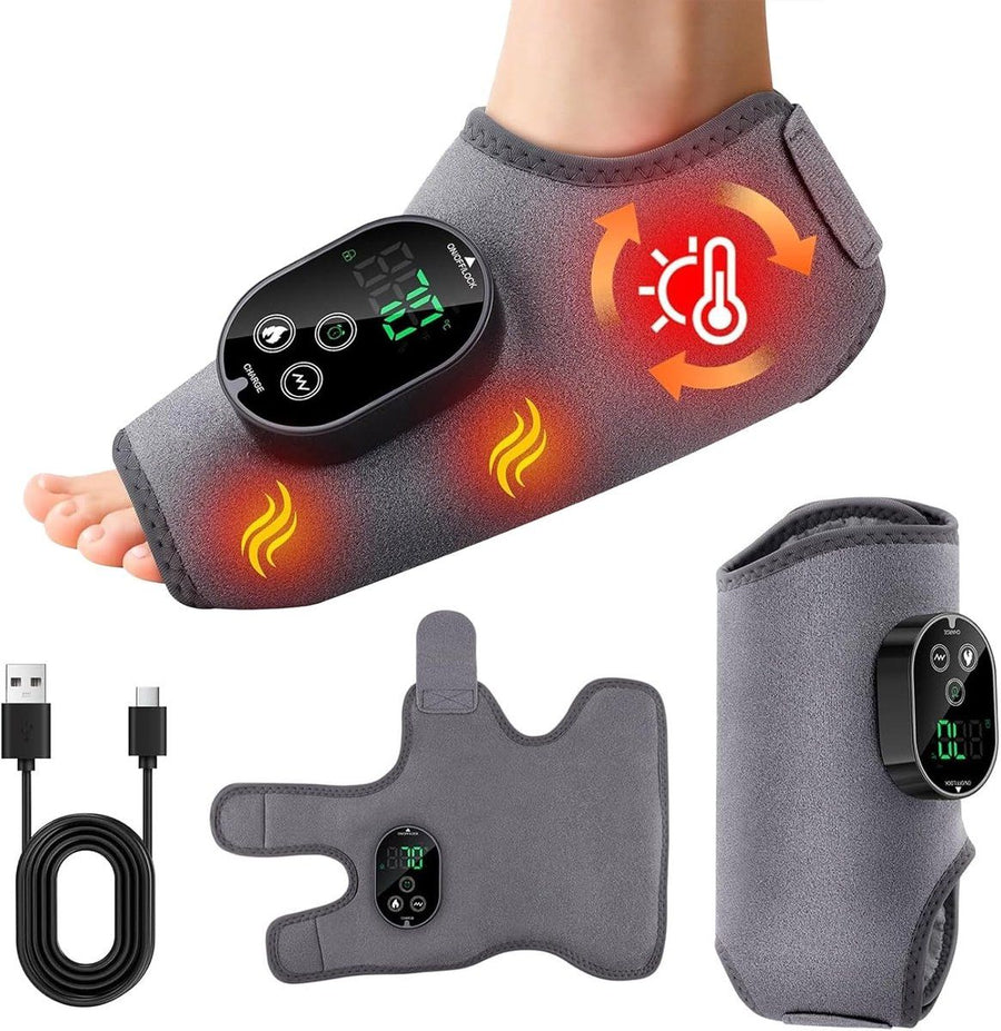 Foot Massager with Heat and Vibration Cordless Rechargeable Compression Wrap Grey