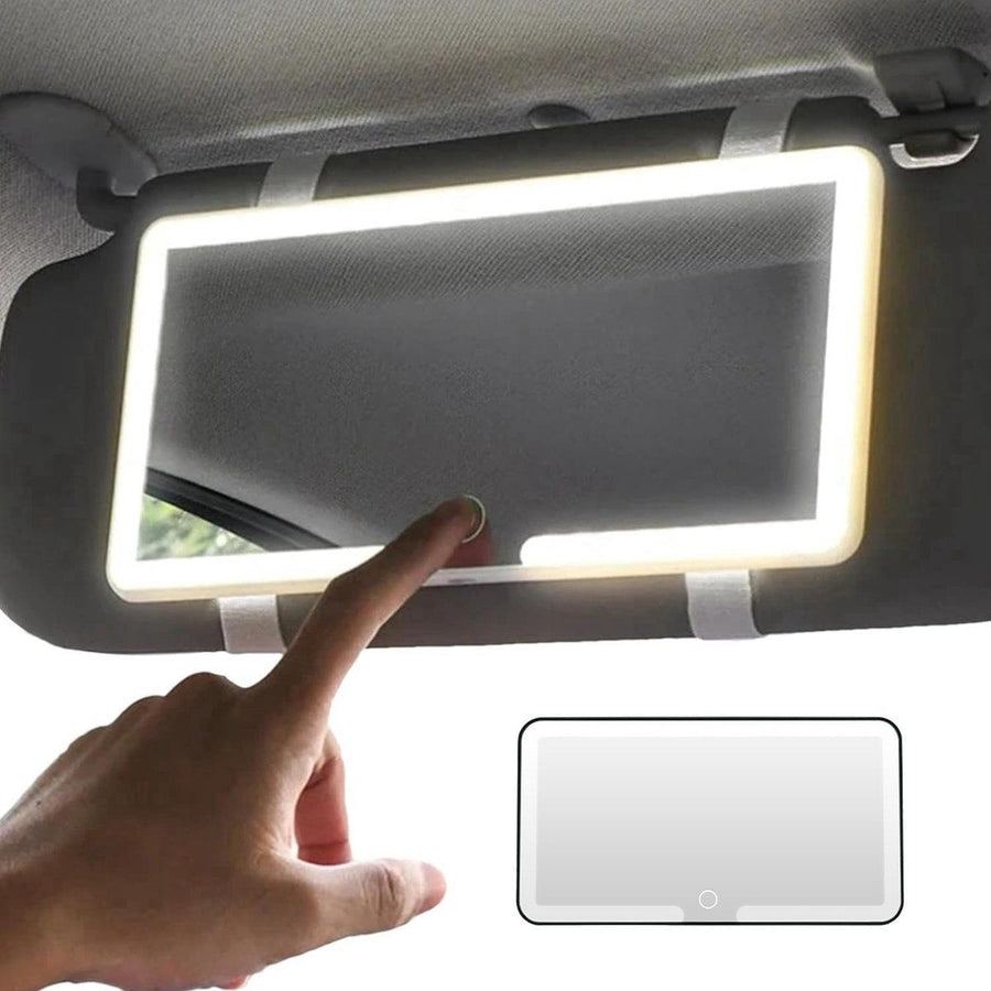 Car Sun Visor Makeup Mirror with LED Rechargeable and Dimmable Black, 3 Brightness Levels