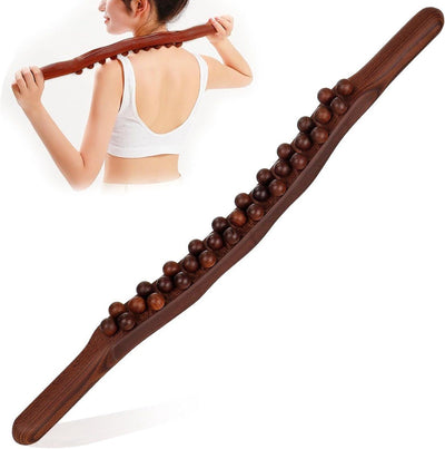 Wooden Massage Roller 31 Bead Gua Sha Lymphatic Drainage Tool Brown, 59 cm